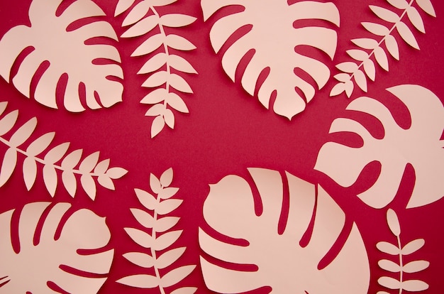 Photo gratuite monstera tropical rose plantes dans le style de papier coupé