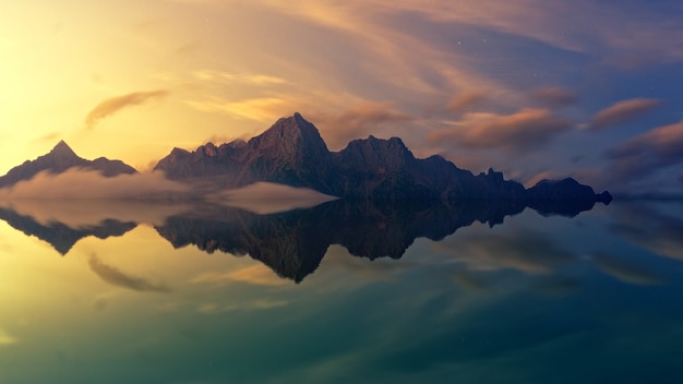 Photo gratuite montagne brune reflétée dans le plan d'eau