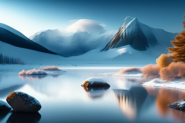 Une montagne enneigée avec un ciel bleu et de la neige dessus