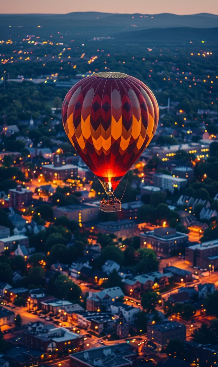 Photo gratuit une montgolfière au-dessus d'un paysage de rêve réaliste