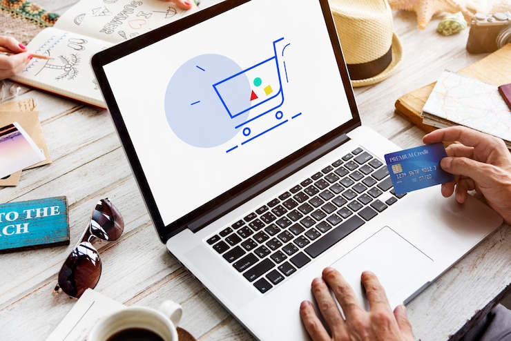 Photo gratuit montrant panier chariot shopping en ligne signe graphique