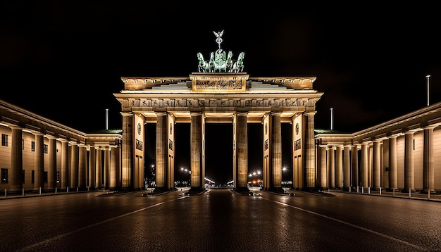 Photo gratuite monument majestueux illuminé au crépuscule dans le paysage urbain généré par l'ia