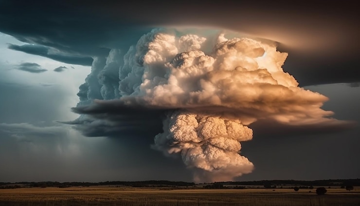 Photo gratuit moody sky brume de fumée de feu de soleil inquiétante générée par l'ia