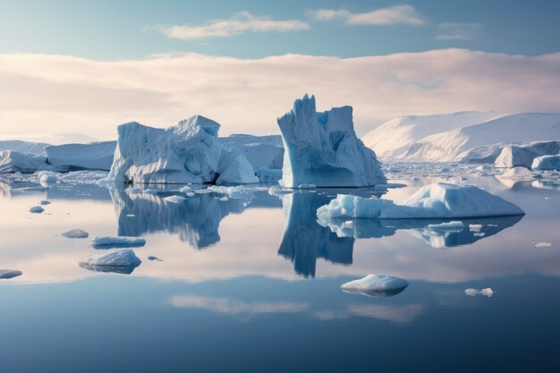 Des morceaux de glace flottant dans l'eau