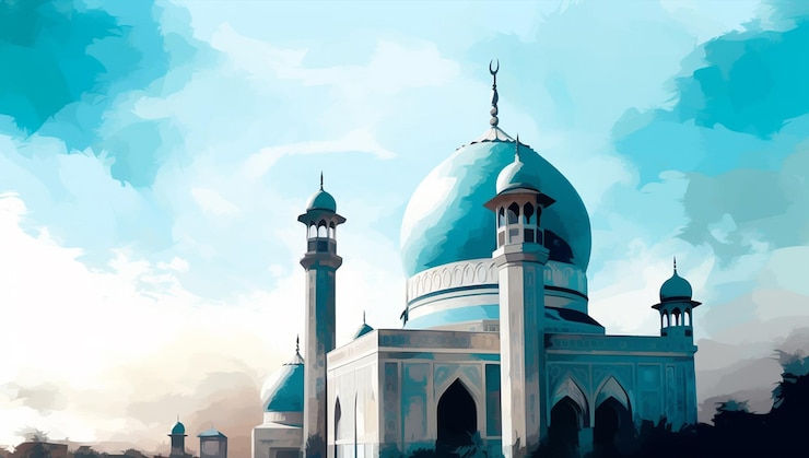 Photo gratuit une mosquée bleue avec un dôme bleu et le mot taj dessus.
