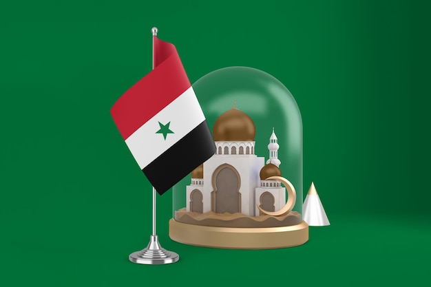 Photo gratuite mosquée et drapeau de la syrie du ramadan