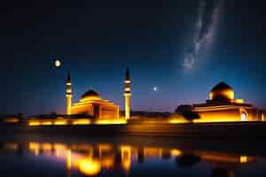 Photo gratuite une mosquée avec une lune et des étoiles