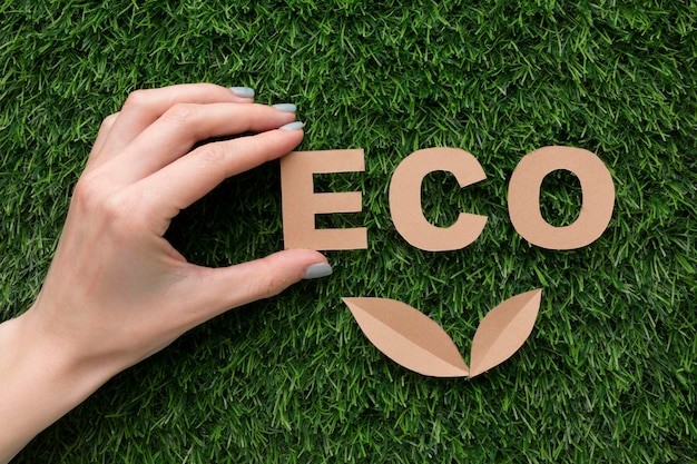 Photo gratuite mot eco sur l'herbe