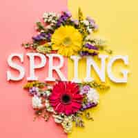 Photo gratuite mot de printemps dans différentes fleurs