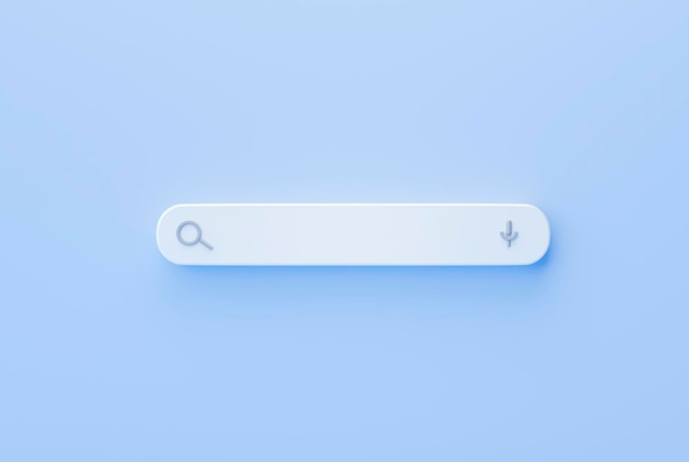 Moteur de recherche web de recherche de barre blanche sur fond bleu rendu 3d
