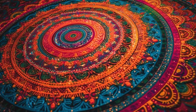 Motif floral orné dans un design de mandala multicolore généré par l'IA