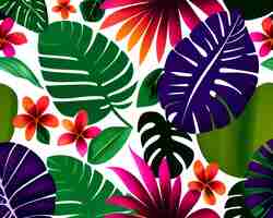 Photo gratuite un motif tropical coloré avec des feuilles et des fleurs tropicales.