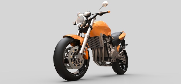 Moto biplace de sport urbain orange sur fond gris. illustration 3d.