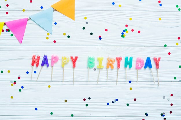 Mots du joyeux anniversaire dans les confettis