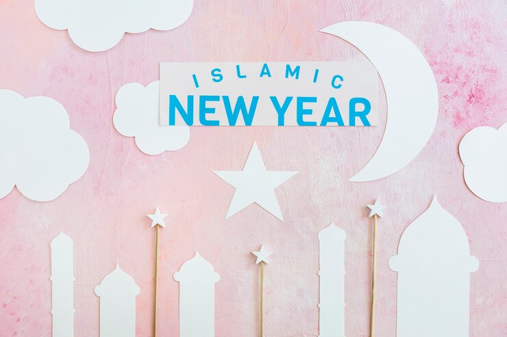 Photo gratuit mots de nouvel an islamique avec décor en papier