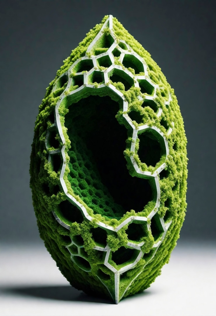 Photo gratuit mousse verte 3d sur une forme abstraite