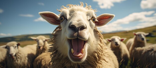 Moutons dans un pré par une journée ensoleillée en gros plan