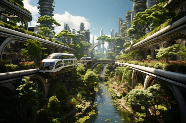 Un moyen de transport futuriste dans une ville ultra-moderne