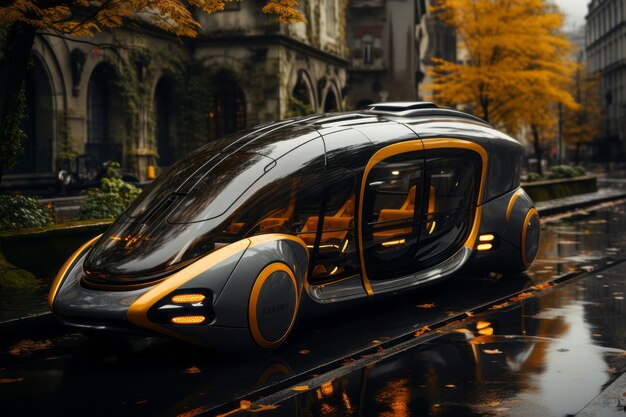 Un moyen de transport futuriste dans une ville ultra-moderne