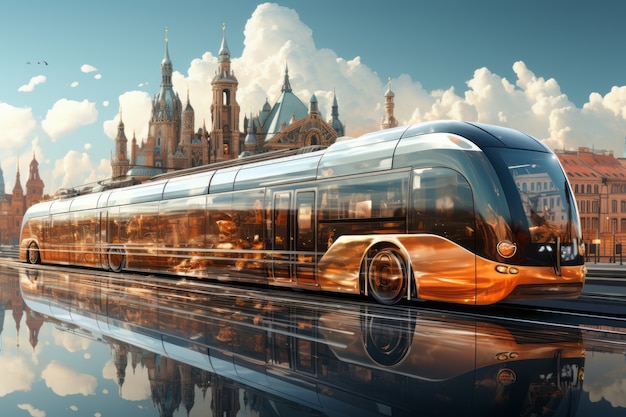 Un moyen de transport futuriste dans une ville ultra-moderne