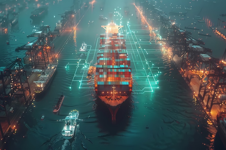 Photo gratuit les moyens de transport logistiques avec des hologrammes technologiques et futuristes