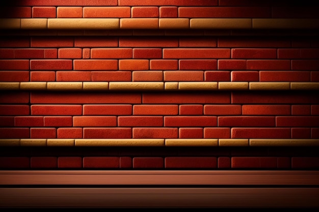 Un mur de briques avec une étagère au milieu