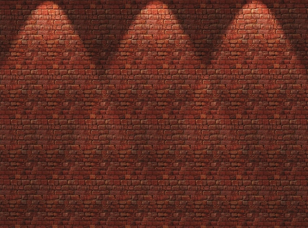 Mur de briques rouges 3D avec des spots qui brillent