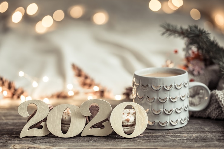Photo gratuit mur de fête du nouvel an avec des chiffres 2020.