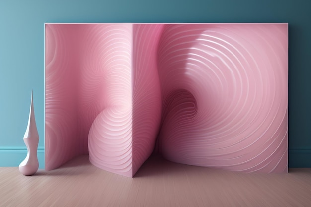 Un mur rose avec un design incurvé qui dit 'le mot' dessus '