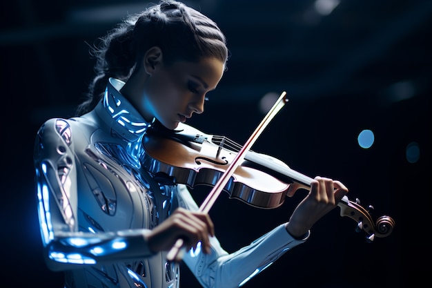 Musicien futuriste faisant de la musique avec un instrument