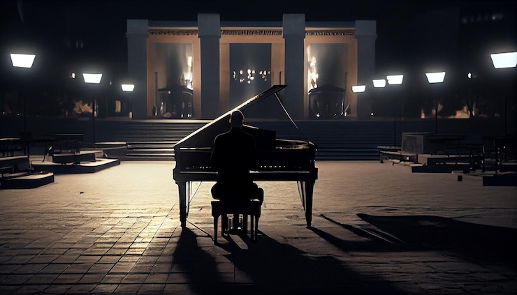 Photo gratuit musicien jouant du piano sur scène ai générative