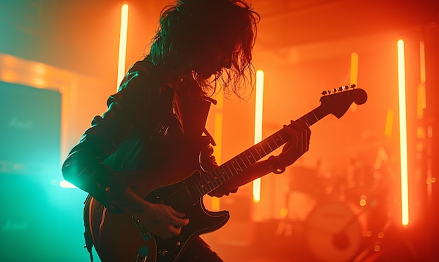 Photo gratuite musicien jouant de la guitare électrique