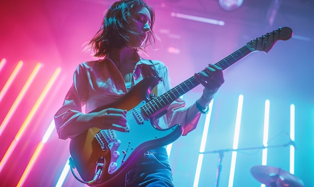 Photo gratuite musicien jouant de la guitare électrique