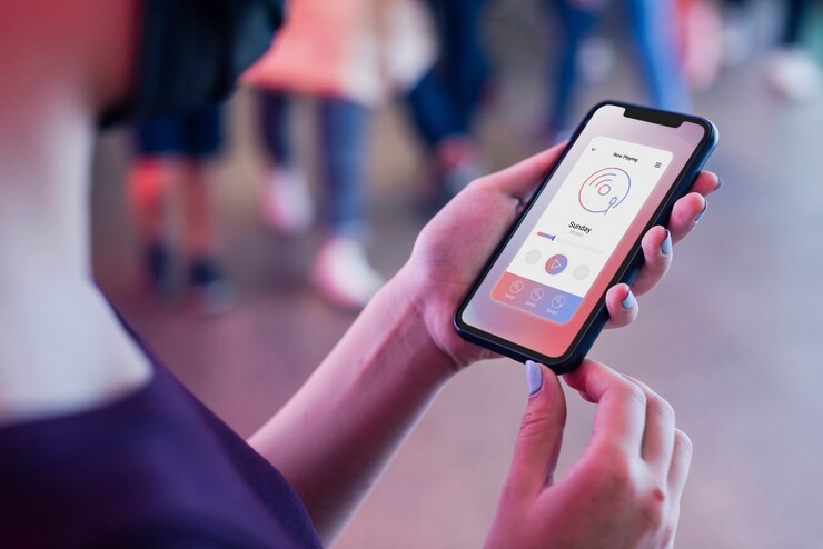 Photo gratuit musique en streaming avec application pour téléphone portable