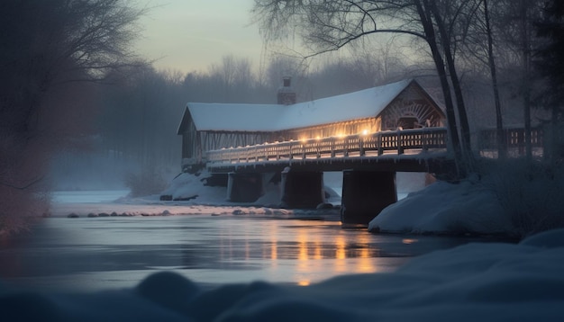 Photo gratuite mystère de flocon de neige de scène tranquille de nuit d'hiver généré par l'ia