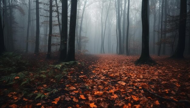 Mystérieuse forêt d'automne sentier tranquille beauté fantasmagorique générée par l'IA