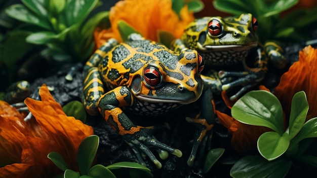 Photo gratuite mystérieux et rares amphibiens de la jungle avec des motifs vibrants camouflés parmi les feuilles tropicales