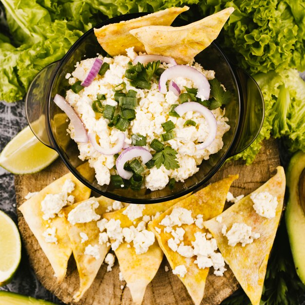 Nachos aux oeufs brouillés d&#39;en haut