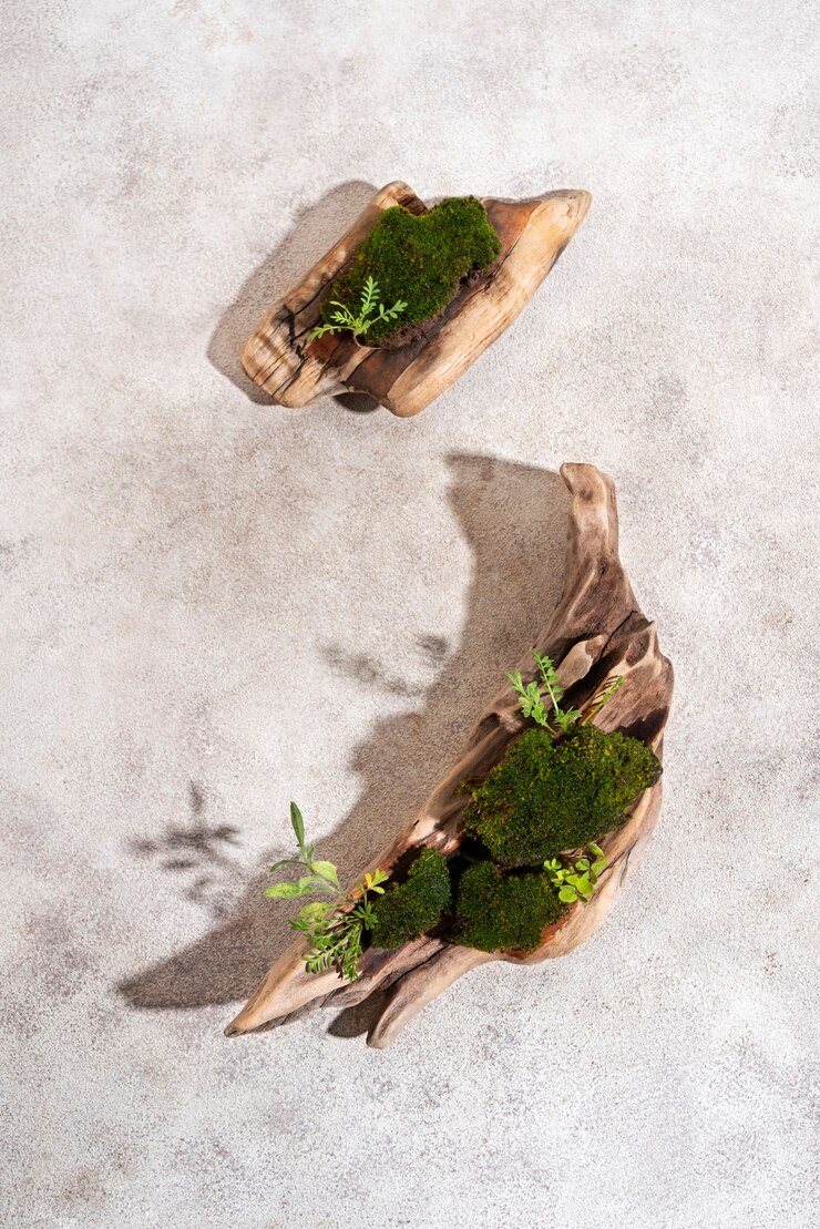 Photo gratuit la nature morte des algues et de la mousse sur le podium