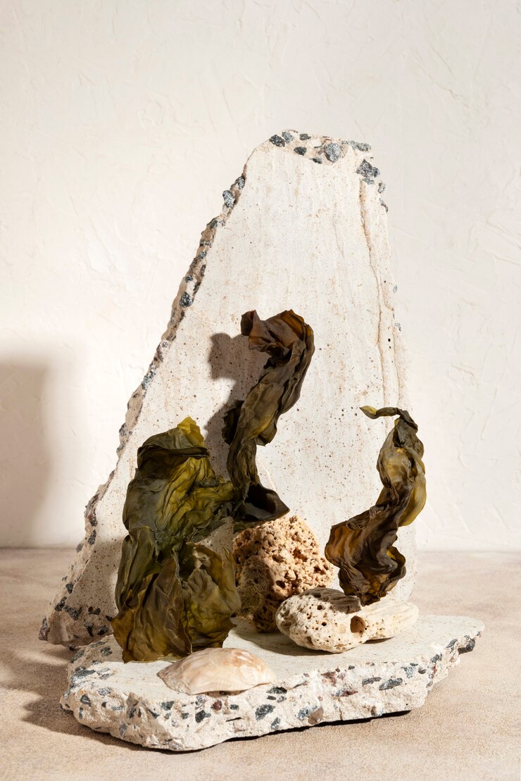 Photo gratuit la nature morte des algues et de la mousse sur le podium