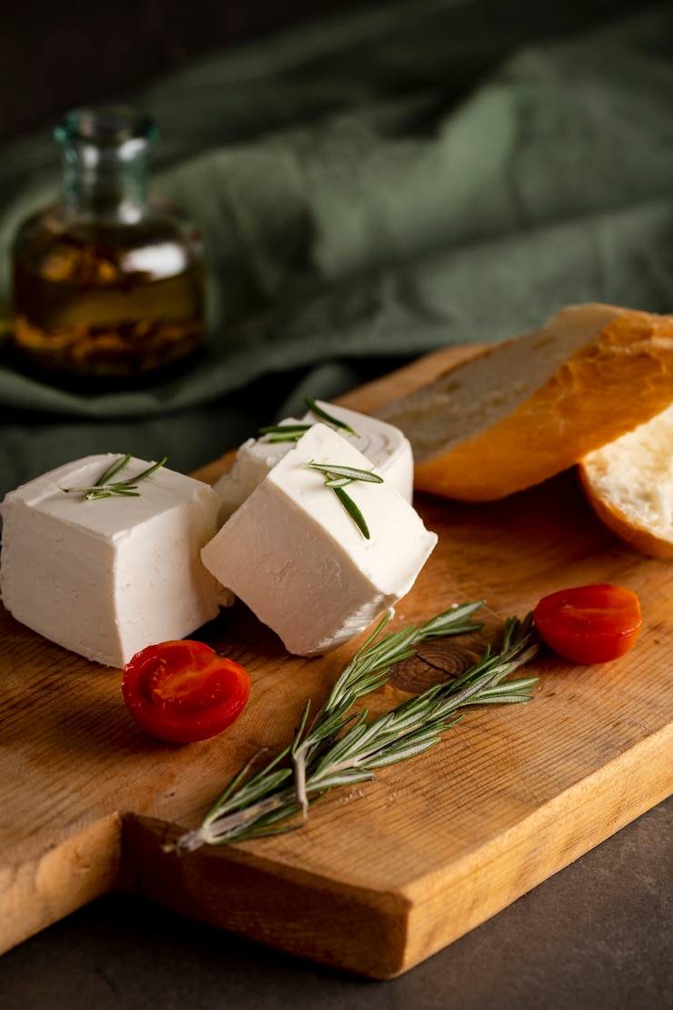 Photo gratuit nature morte au fromage frais
