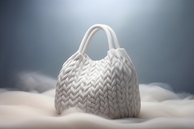 Photo gratuite nature morte au sac en tricot blanc