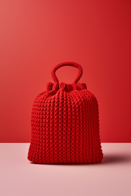 Nature morte au sac en tricot rouge