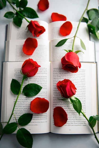 Nature morte de belles roses rouges pour la célébration de Sant Jordi