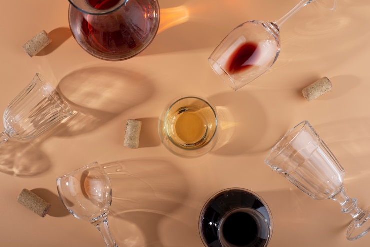 Photo gratuit nature morte de carafe à vin sur table