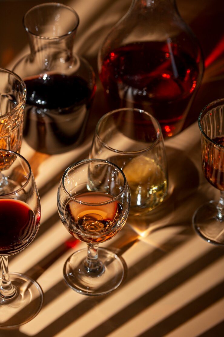 Photo gratuit nature morte de carafe à vin sur table