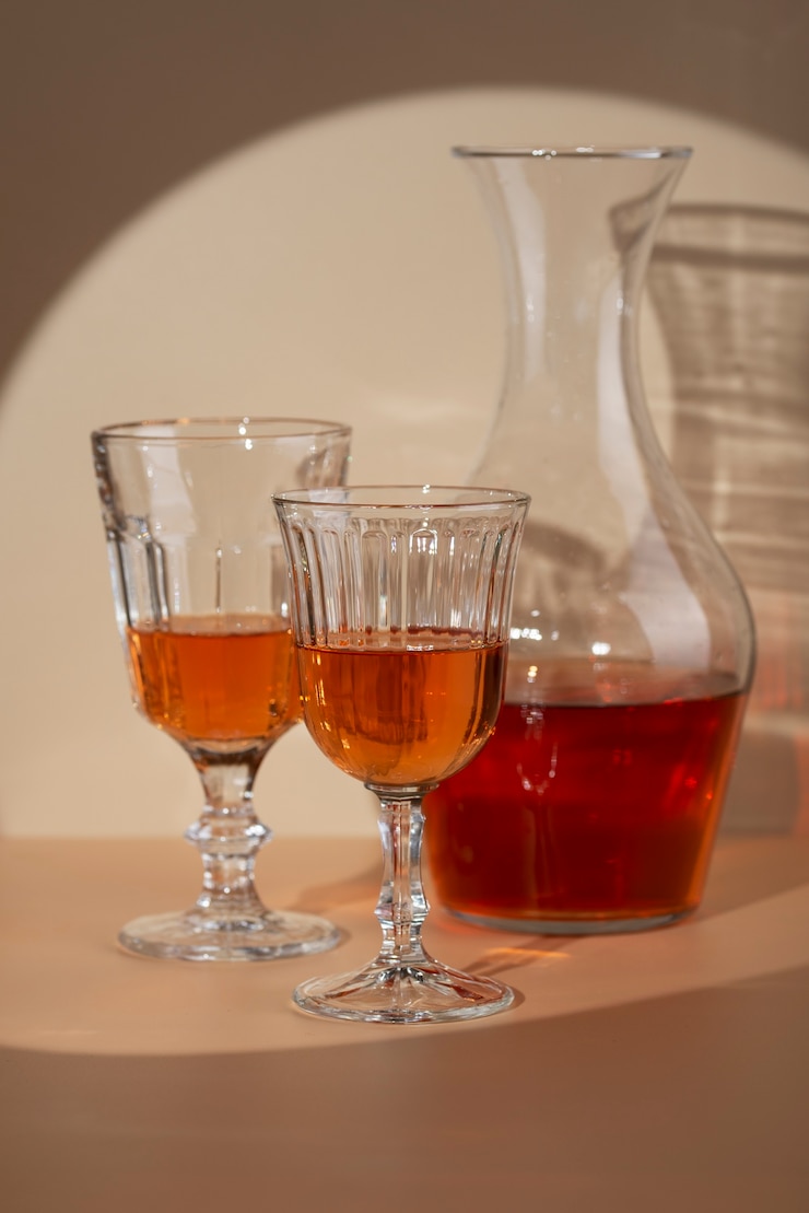 Photo gratuit nature morte de carafe à vin sur table