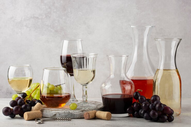 Photo gratuit nature morte de carafe à vin sur table