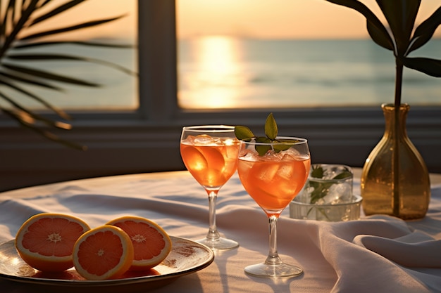 Photo gratuite la nature morte d'un cocktail sur une nappe