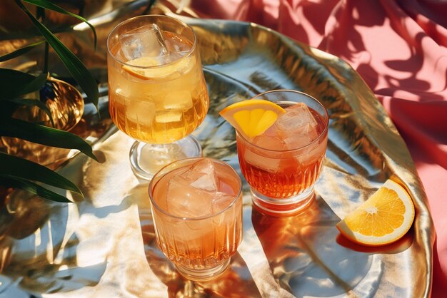 Photo gratuite la nature morte d'un cocktail sur une nappe